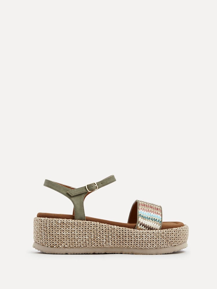 Linzi Green Multicoloured Front Strap Raffia Flatform Sandals - Image 2 of 5
