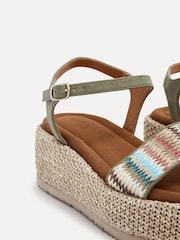 Linzi Green Multicoloured Front Strap Raffia Flatform Sandals - Image 4 of 5