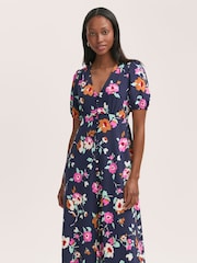 Finery Blue Robyn Floral Print Button Through Midi  Dress - Image 2 of 4