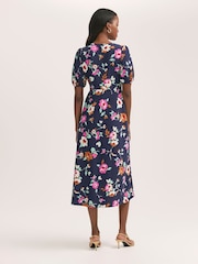 Finery Blue Robyn Floral Print Button Through Midi  Dress - Image 4 of 4