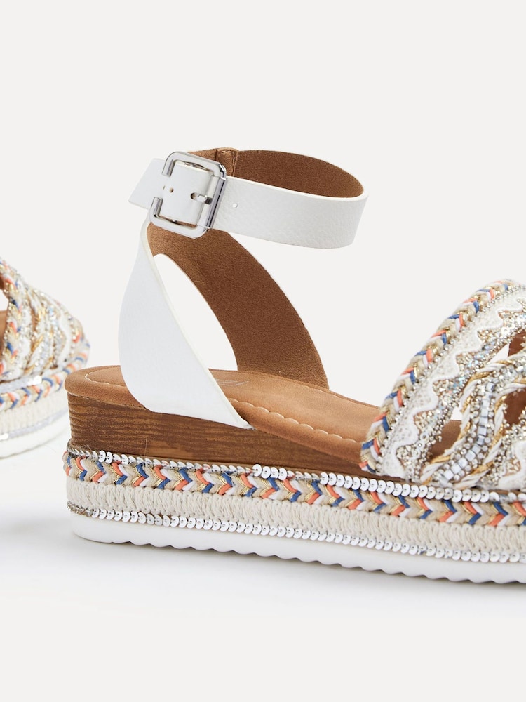 Linzi White Boheme Flatform Sandals With Embellished And Sequin Front Strap - Image 5 of 5 Linzi White Boheme Flatform Sandals With Embellished And Sequin Front Strap - Image 5 of 5