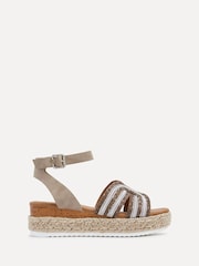 Linzi Natural River Espadrille Inspired Platform Wedges With Embellished Strap - Image 2 of 5