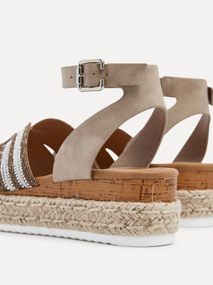 Linzi Natural River Espadrille Inspired Platform Wedges With Embellished Strap - Image 5 of 5