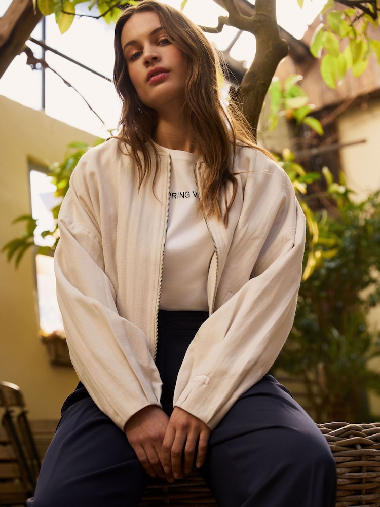 Smith & Soul Natural Lightweight Bomber Jacket - Image 1 of 7 Smith & Soul Natural Lightweight Bomber Jacket - Image 1 of 7