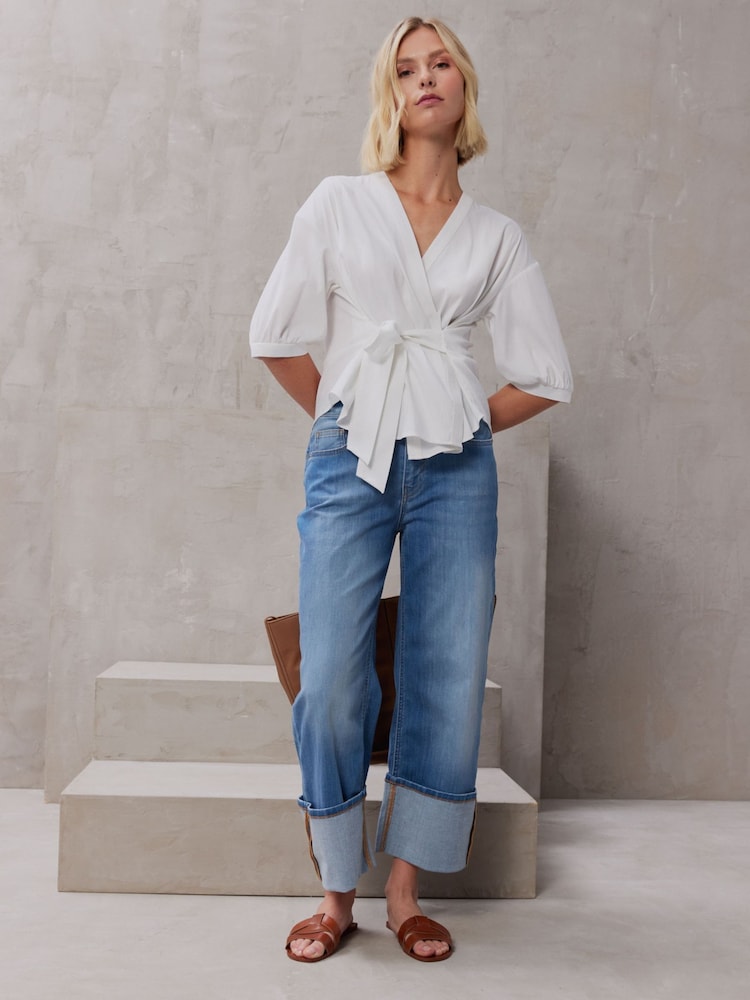 Smith & Soul White Cotton Blouse With Knot Tie - Image 1 of 5
