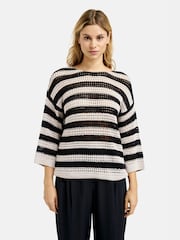 Smith & Soul Blue Striped Round Neck Crochet Pullover Jumper - Image 1 of 4