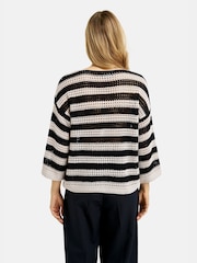 Smith & Soul Blue Striped Round Neck Crochet Pullover Jumper - Image 2 of 4