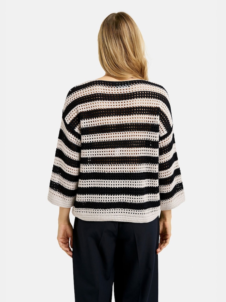 Smith & Soul Blue Striped Round Neck Crochet Pullover Jumper - Image 2 of 4