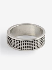 DCK Mens Silver Tone Checker Band Ring - Image 1 of 3