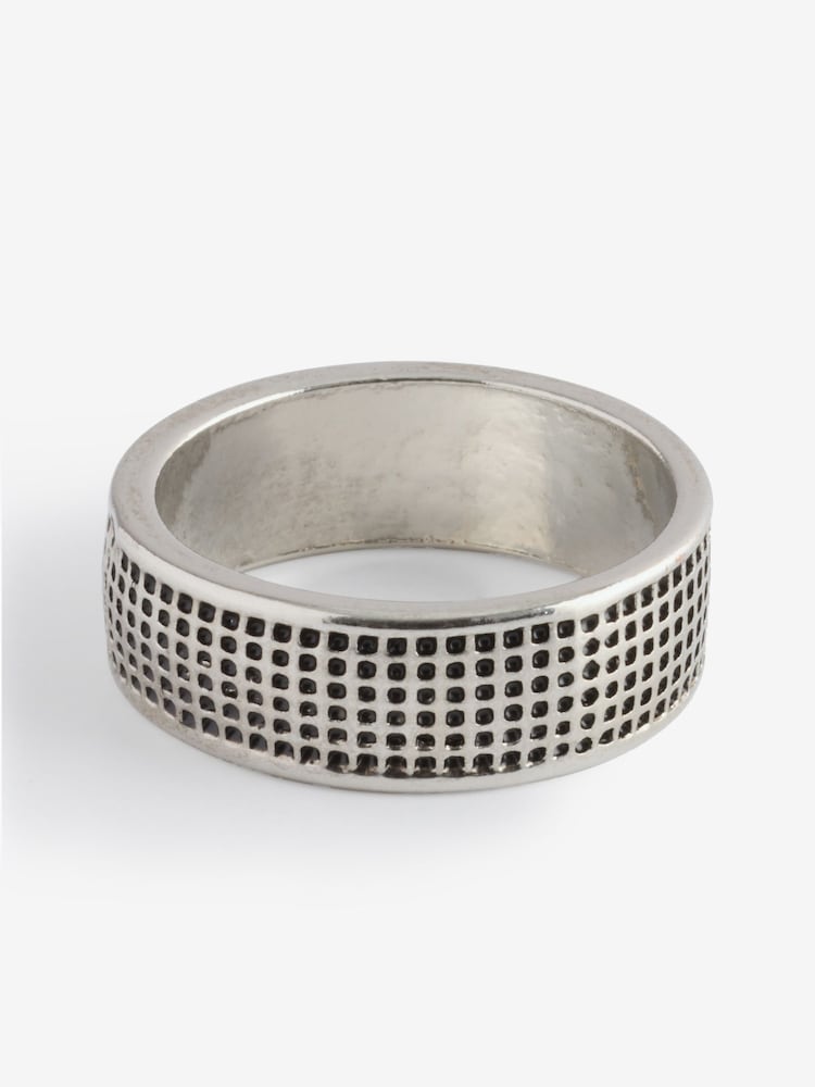 DCK Mens Silver Tone Checker Band Ring - Image 1 of 3
