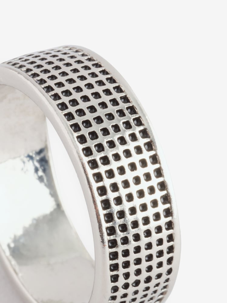 DCK Mens Silver Tone Checker Band Ring - Image 2 of 3