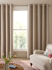 Natural Chenille Stripe Eyelet Lined Curtains - Image 3 of 7