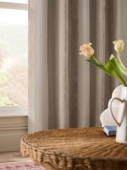 Natural Chenille Stripe Eyelet Lined Curtains - Image 5 of 7