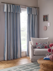 Blue/Natural Chenille Stripe Eyelet Lined Curtains - Image 1 of 16