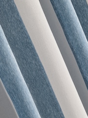 Blue/Natural Chenille Stripe Eyelet Lined Curtains - Image 7 of 16