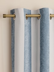 Blue/Natural Chenille Stripe Eyelet Lined Curtains - Image 8 of 16