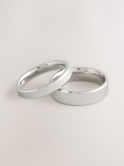 Silver Tone Stainless Steel Etched Band Ring Pack - Image 1 of 3