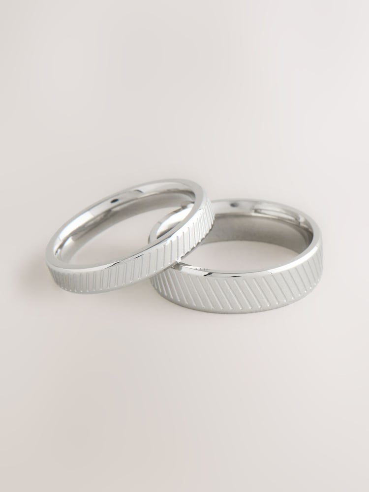 Silver Tone Stainless Steel Etched Band Ring Pack - Image 1 of 3