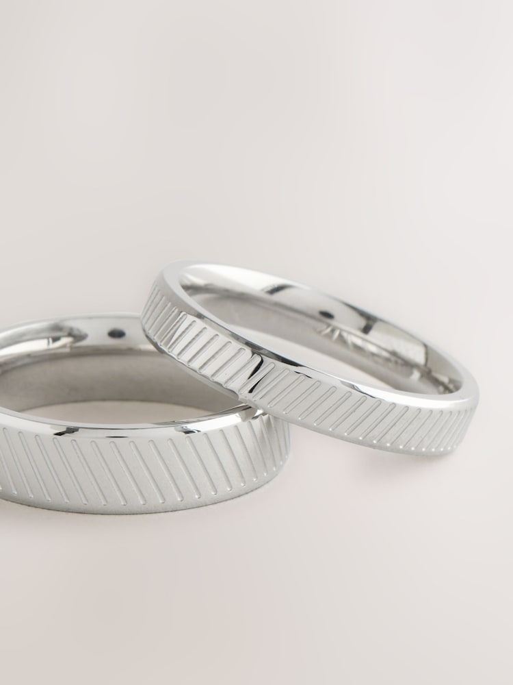 Silver Tone Stainless Steel Etched Band Ring Pack - Image 3 of 3