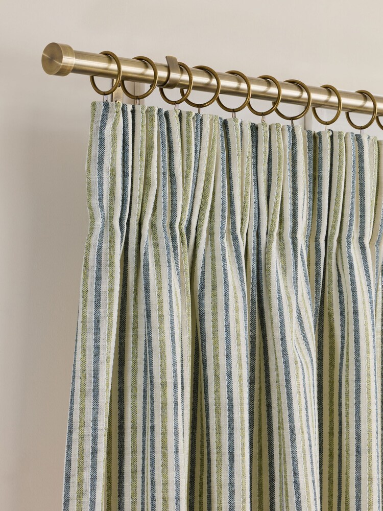 Blue/Green Stripe Pencil Pleat Curtains - Image 1 of 5 Blue/Green Stripe Pencil Pleat Curtains - Image 1 of 5