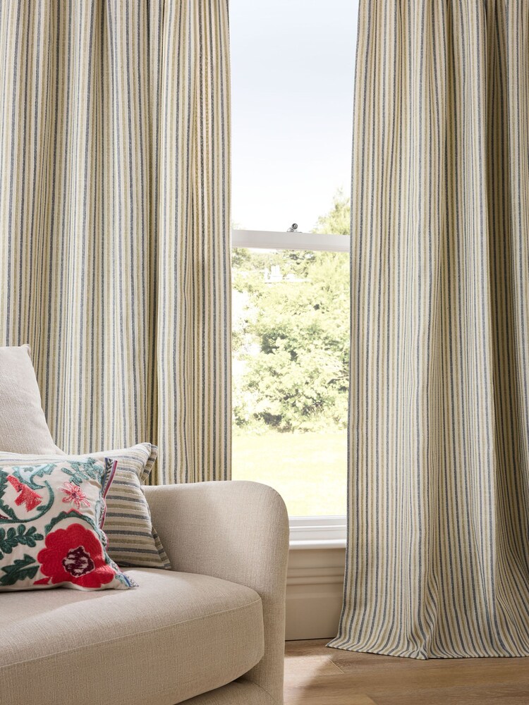 Blue/Green Stripe Pencil Pleat Curtains - Image 5 of 5 Blue/Green Stripe Pencil Pleat Curtains - Image 5 of 5