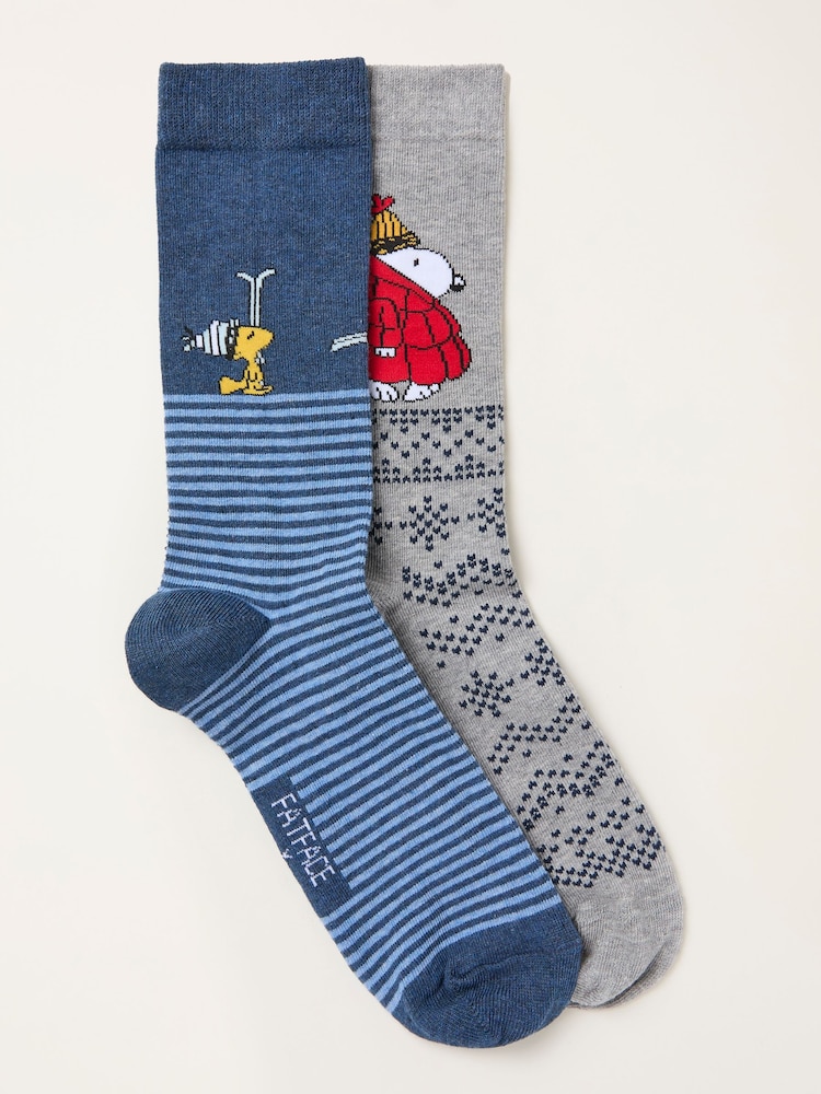 FatFace Navy 2 Pairs of Mens Snoopy Socks - Image 1 of 3