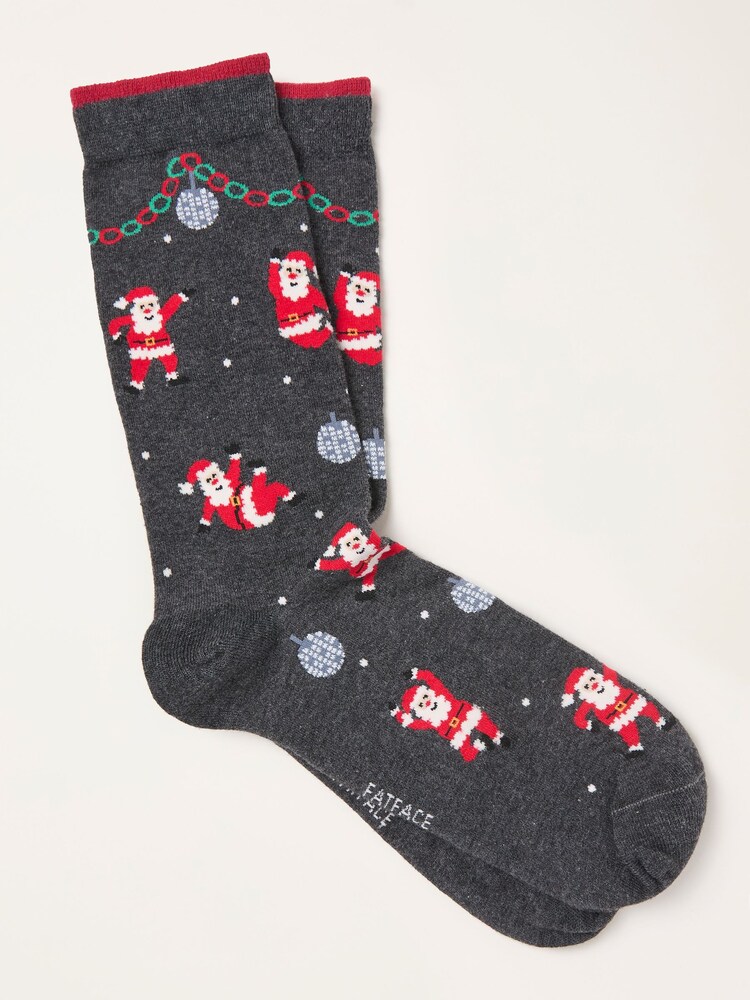 FatFace Charcoal Grey Disco Santa Socks - Image 1 of 2 FatFace Charcoal Grey Disco Santa Socks - Image 1 of 2