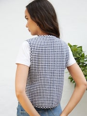 Another Sunday Navy Gingham Quilted V-Neck Tie Front 100% Cotton Waistcoat - Image 3 of 4
