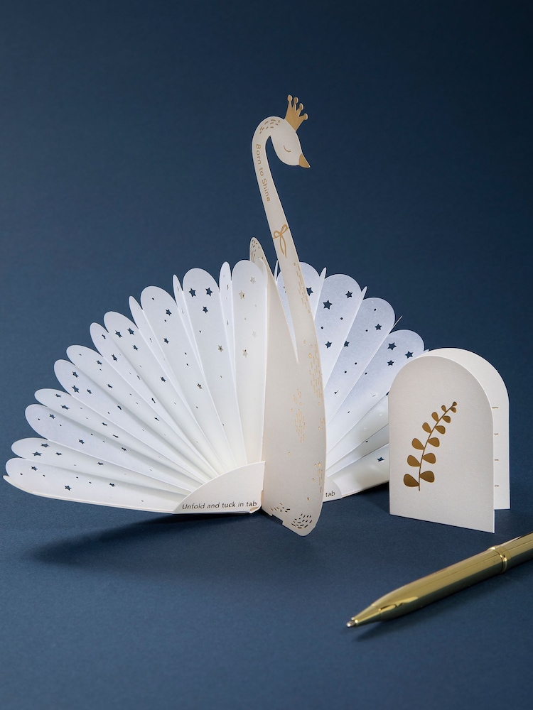 Hallmark White Gold Premium 3D White Swan Greeting Card - Paper Fables - Image 1 of 6