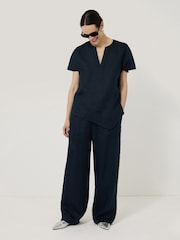 Jigsaw Blue 100% Linen Drawstring Trousers - Image 4 of 6