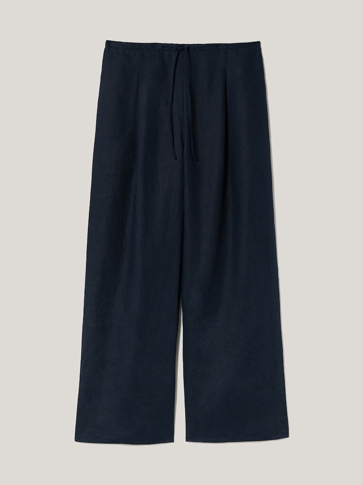 Jigsaw Blue 100% Linen Drawstring Trousers - Image 6 of 6