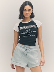 True Religion Heather Grey Patched Lounge Shorts - Image 5 of 6