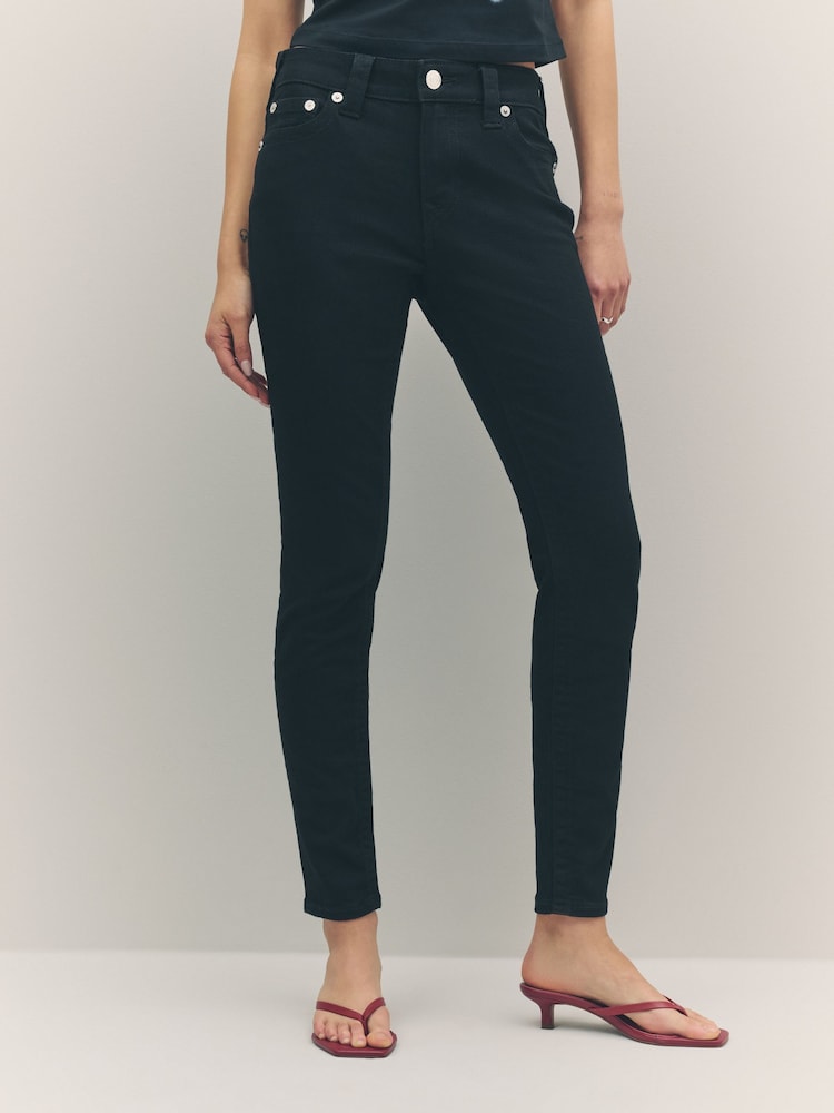 True Religion 2SB Black Rinse Jennie Mid Rise Curvy Skinny Jeans - Image 2 of 6