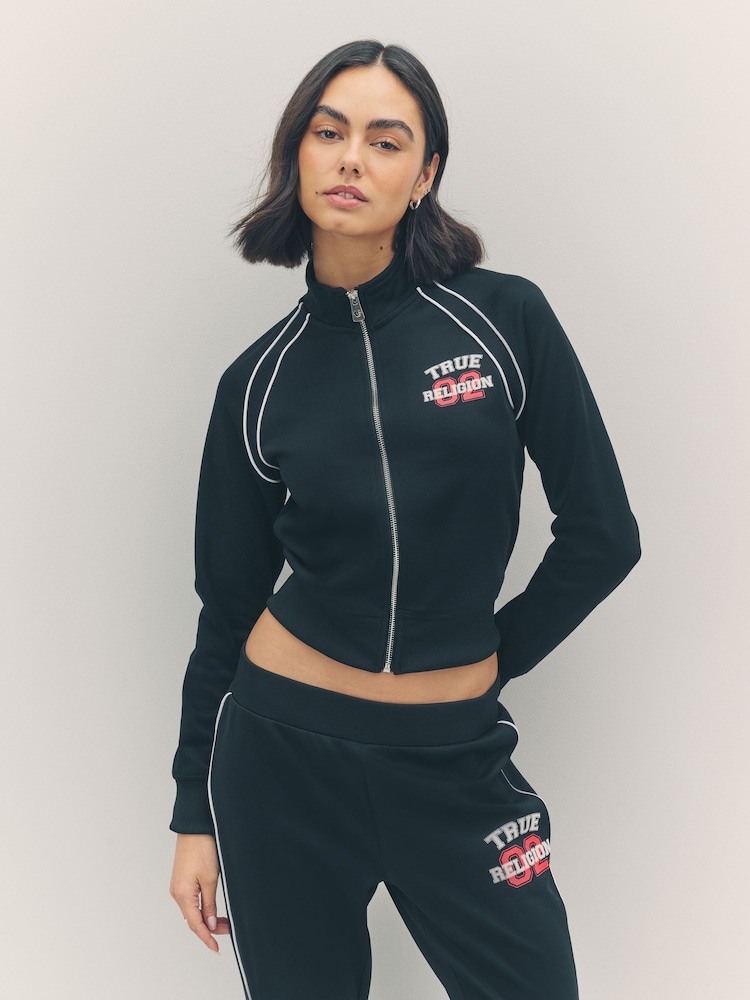 True Religion Jet Black True Sporty Shrunken Track Jacket - Image 1 of 5