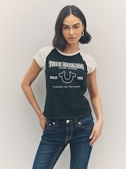 True Religion Coal/Winter White Baby Raglan Short Sleeve T-Shirt - Image 1 of 6