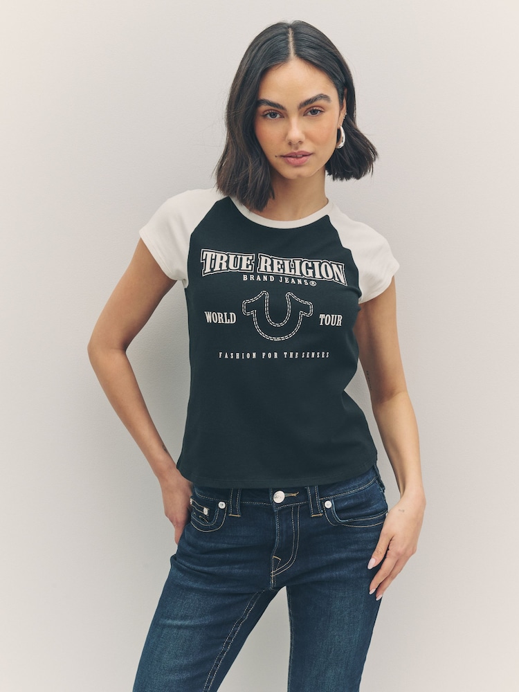 True Religion Coal/Winter White Baby Raglan Short Sleeve T-Shirt - Image 1 of 6