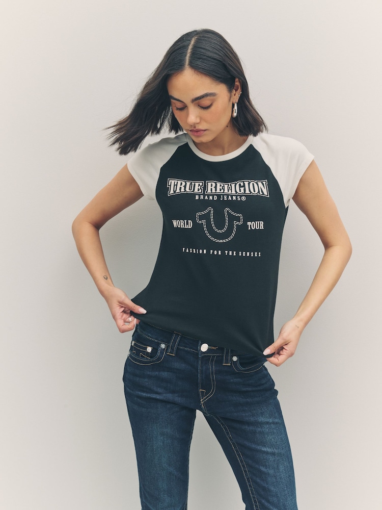 True Religion Coal/Winter White Baby Raglan Short Sleeve T-Shirt - Image 2 of 6