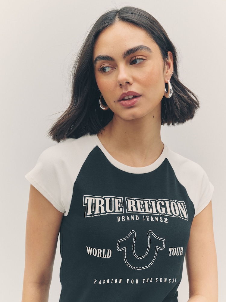 True Religion Coal/Winter White Baby Raglan Short Sleeve T-Shirt - Image 6 of 6