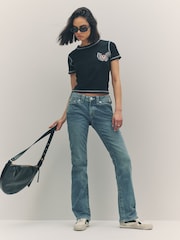 True Religion Jet Black Baby Contrast Stitch Wing Short Sleeve T-Shirt - Image 3 of 5