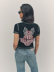 True Religion Jet Black Baby Contrast Stitch Wing Short Sleeve T-Shirt - Image 4 of 5
