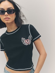 True Religion Jet Black Baby Contrast Stitch Wing Short Sleeve T-Shirt - Image 5 of 5