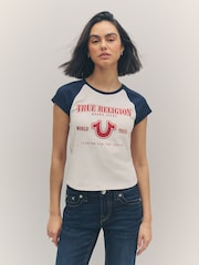 True Religion Winter White/Navy Baby Raglan Short Sleeve T-Shirt - Image 1 of 6