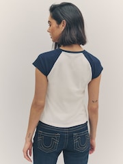 True Religion Winter White/Navy Baby Raglan Short Sleeve T-Shirt - Image 5 of 6
