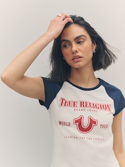 True Religion Winter White/Navy Baby Raglan Short Sleeve T-Shirt - Image 6 of 6