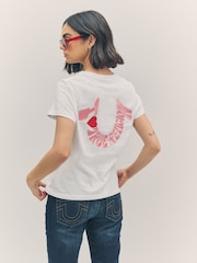 True Religion Optic White 100% Cotton Embroidered Horseshoe Short Sleeve Crew T-Shirt - Image 4 of 6