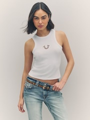 True Religion Optic White Mesh Horseshoe Racer Tank - Image 1 of 6