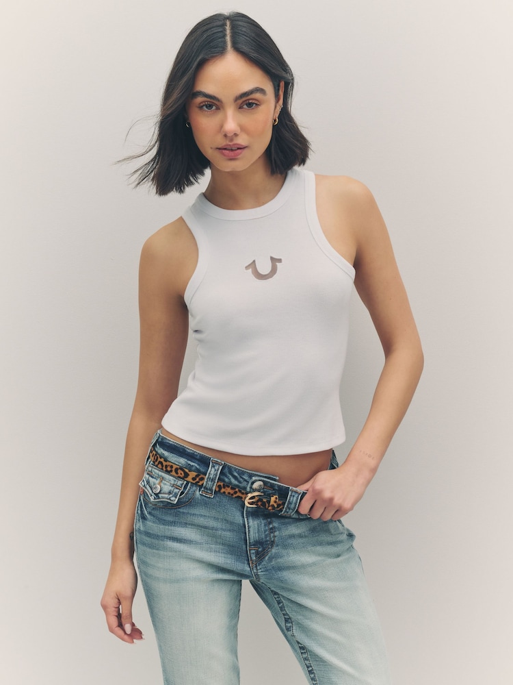 True Religion Optic White Mesh Horseshoe Racer Tank - Image 1 of 6