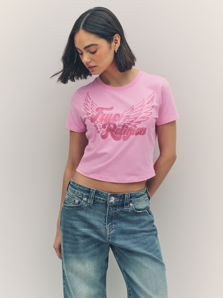 True Religion Prism Pink Crystal Wing Short Sleeve Baby T-Shirt - Image 1 of 6