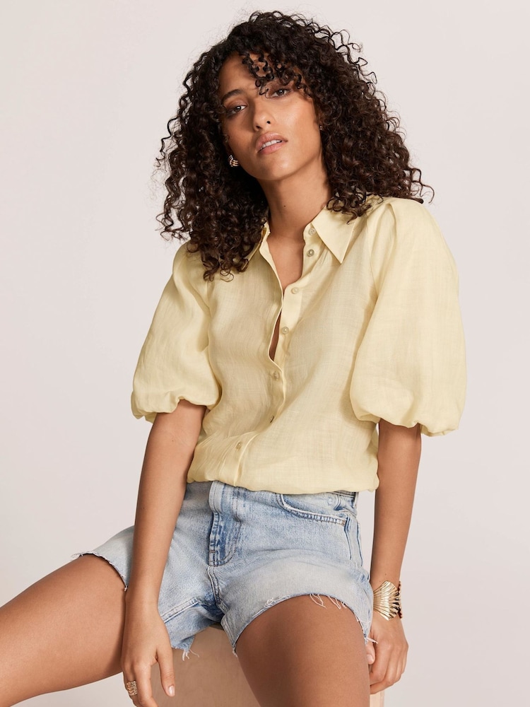 Mint Velvet Yellow Puff Sleeve Shirt - Image 1 of 8