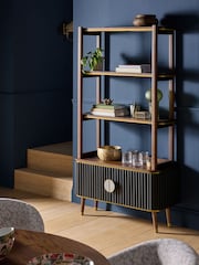 Clarke and Clarke Ribbed Black Mango Wood Calisto Shelving Unit - Image 1 of 4